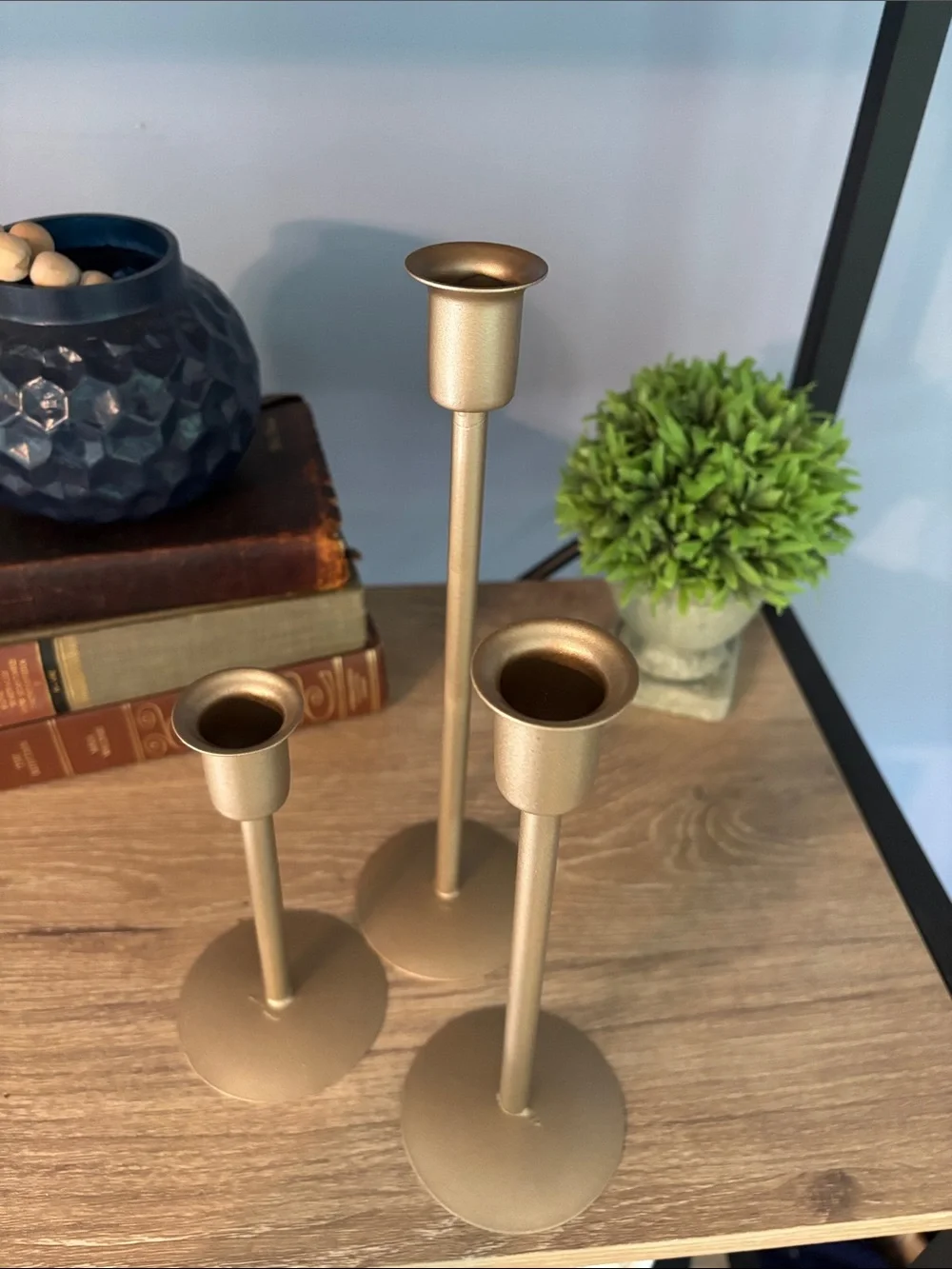 Gold Metal Taper Candle Holders - Set of 3